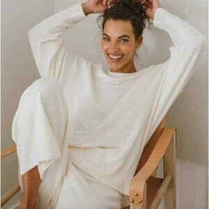 Womens Jenni Kayne Marina Drop Shoulder Pullover Sweater Ivory Cotton Size XXS